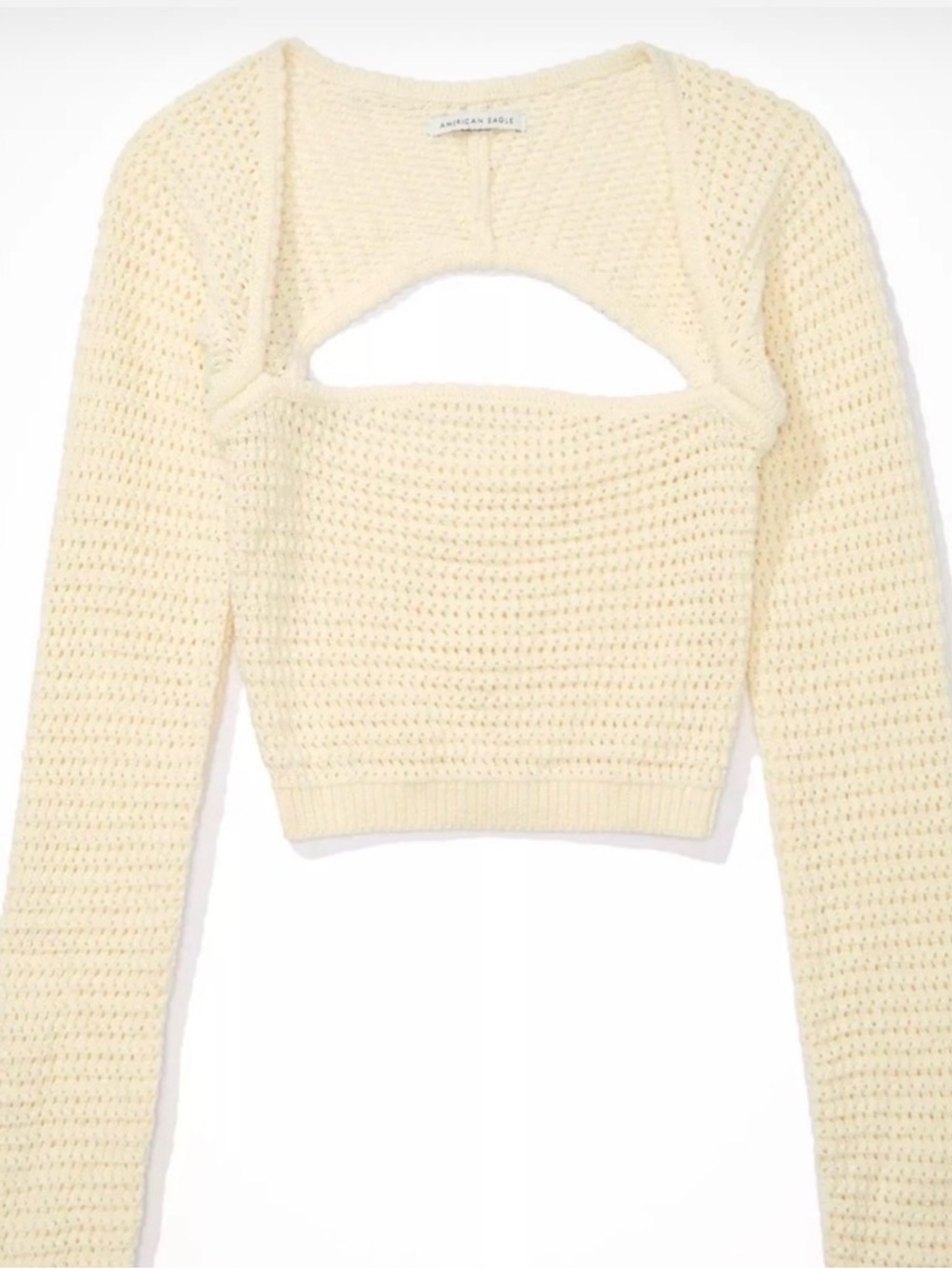 American Eagle Large Crochet Cream Open-Back Knit Shrug Sweater Festival Boho